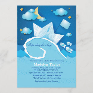 Paper Sailboat Baby Shower Invitation