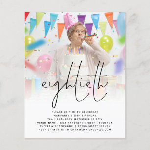 PAPER  Script Photo 80th Birthday Party Invitation