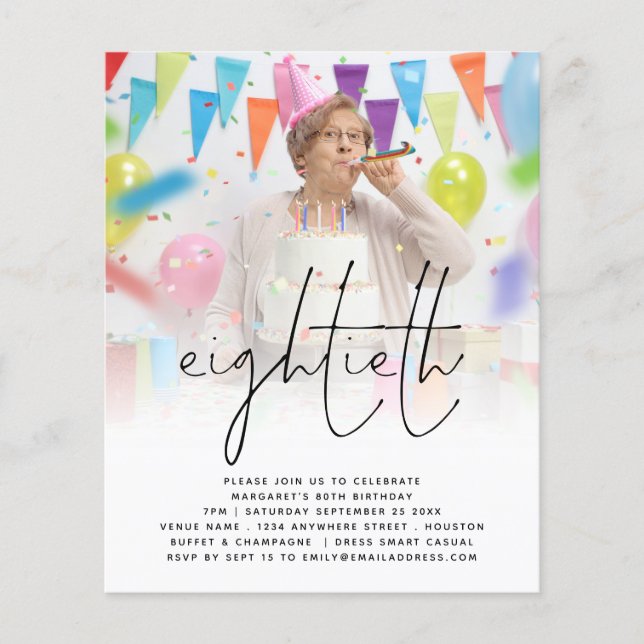 PAPER| Script Photo 80th Birthday Party Invitation Flyer (Front)