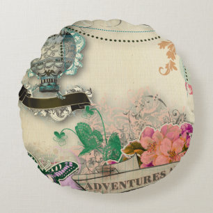 paper shabby chic, french country,vintage,worn,rus round cushion