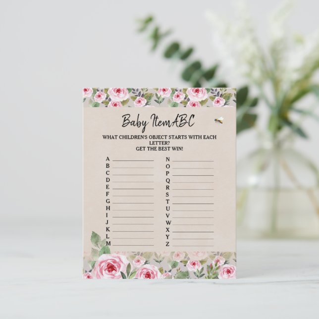 Paper Sheet Baby shower game "Baby Item ABC".  (Standing Front)