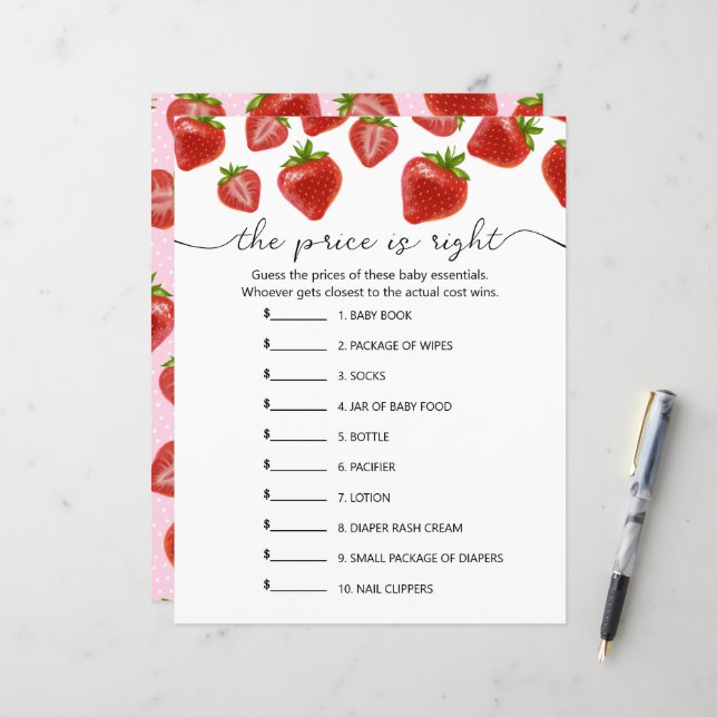 Paper Sheet game "the price is right" (Front/Back In Situ)