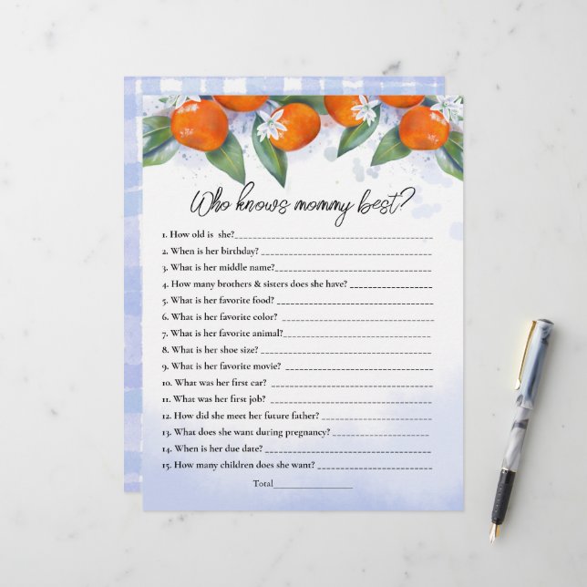 Paper Sheet game "Who knows mummy best?"  (Front/Back In Situ)