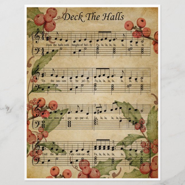 Paper Sheet Music Art-Deck the Halls (Front)