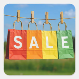 Paper Shopping Bags On a Clothesline Square Sticker