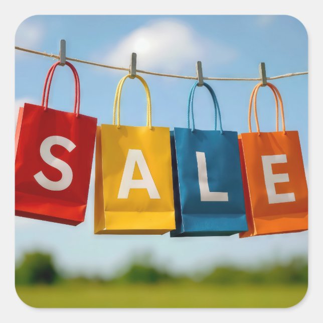 Paper Shopping Bags Sale On Line Square Sticker (Front)