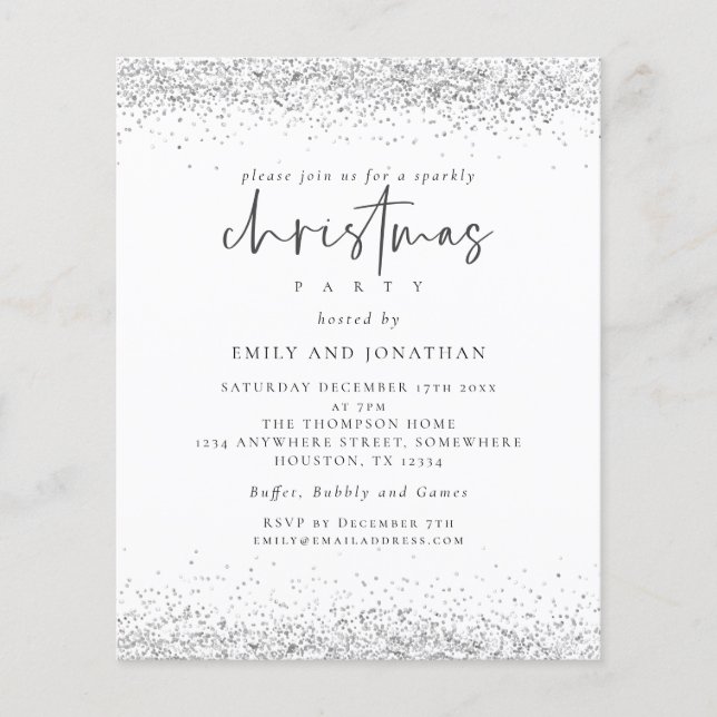 PAPER Silver Glitter Christmas Party White Invite (Front)