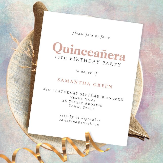 PAPER Simple Blush Quinceañera Birthday Invite (Creator Uploaded)