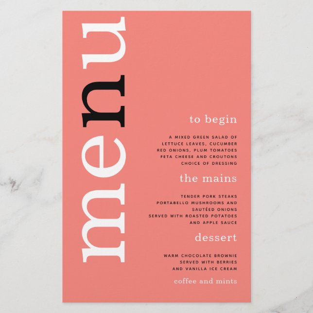 PAPER Simple Coral Rose Typography Wedding Menu (Front)
