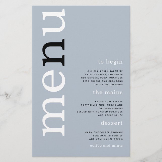 PAPER Simple Dusty Blue Typography Wedding Menu (Front)