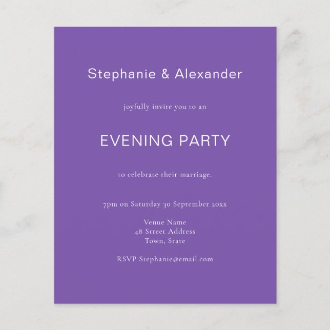 PAPER Simple Royal Purple Evening Party Invite (Front)