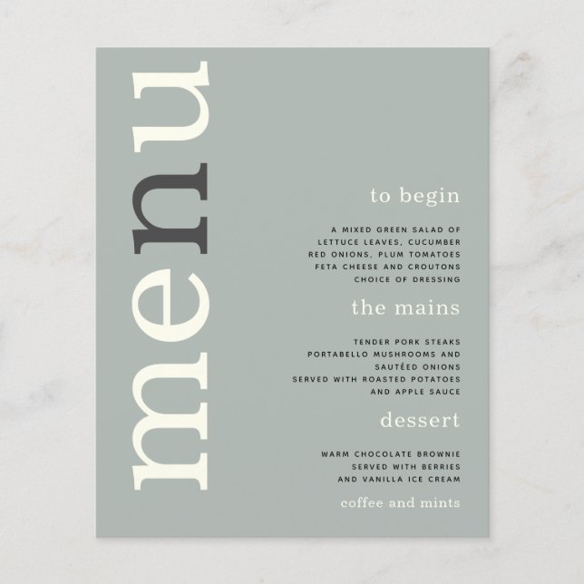 PAPER Simple Sage Ivory Text Wedding Menu (Front)