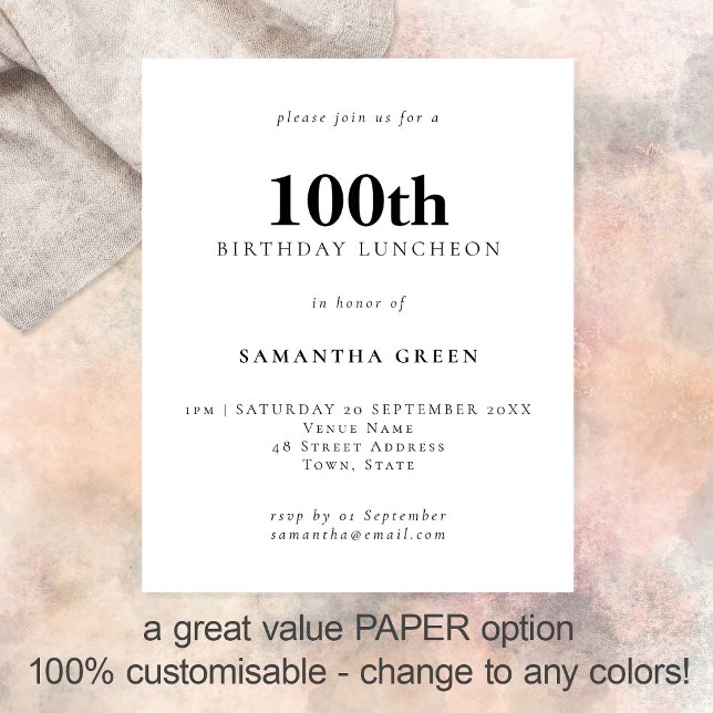 PAPER Simple Text Any Colour 100th Birthday (Creator Uploaded)