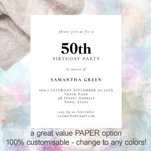PAPER Simple Text Any Colour 50th Birthday Invite