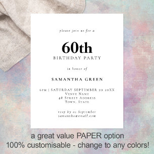 PAPER Simple Text Any Colour 60th Birthday Invite