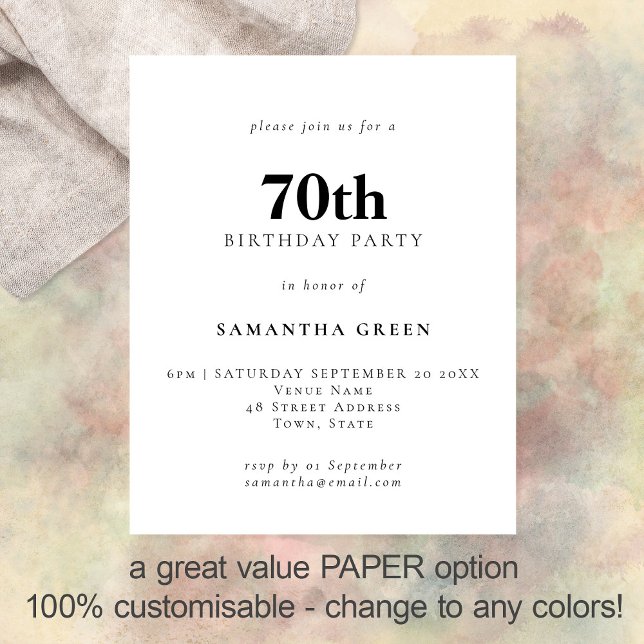 PAPER Simple Text Any Colour 70th Birthday Invite (Creator Uploaded)