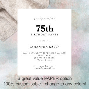 PAPER Simple Text Any Colour 75th Birthday Invite