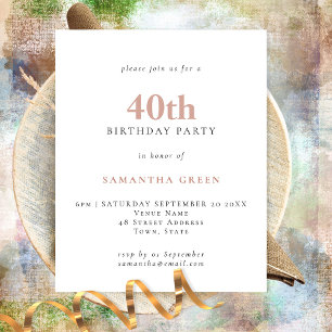 PAPER Simple Text Blush 40th Birthday Invitation