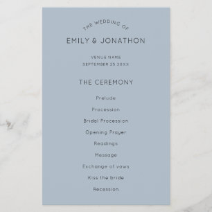 PAPER Simple Text Dusty Blue Wedding Program