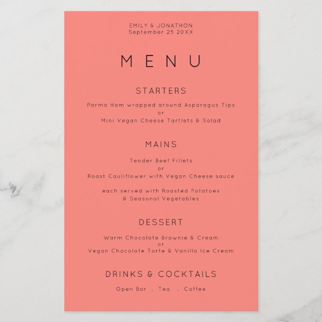 PAPER | Simple Typography Coral Rose Wedding Menu (Front)