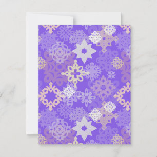 Paper snowflakes and stars on violet background holiday card