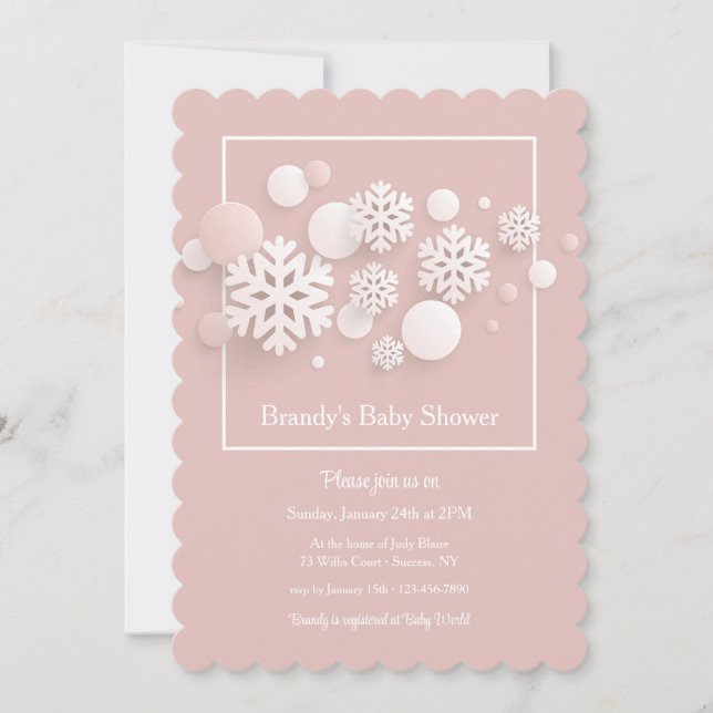 Paper Snowflakes Baby Shower Pink Invitation (Front)