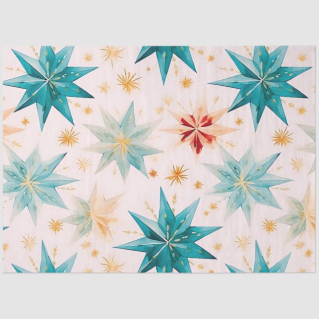 Paper Snowflakes Stars Blue Pink Gold Christmas (Front)