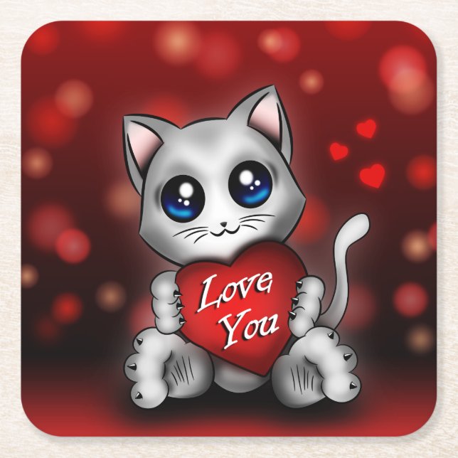 Paper Square Undercoat The kitten loves you Square Paper Coaster (Front)