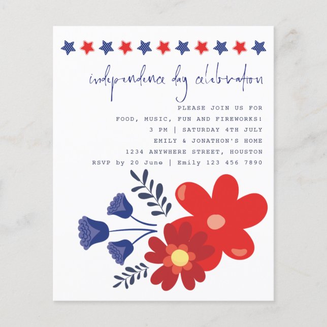 PAPER | Stars Florals Independence Day Invite (Front)