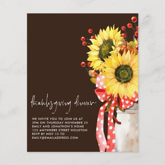 PAPER | Sunflower Thanksgiving Dinner Brown Invite (Front)