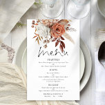 PAPER | Terracotta Florals Rustic Wedding Menu<br><div class="desc">PAPER | Terracotta Florals Rustic Wedding Menu. A great value size 5.5” x 8.5” PAPER (not card) alternative. An informal set typography in black for the main heading Menu complementing the rest of the text which you can easily personalise,  with beautiful autumn coloured flowers and grasses at the top.</div>