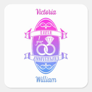 Paper traditional 1st First Wedding Anniversary Square Sticker
