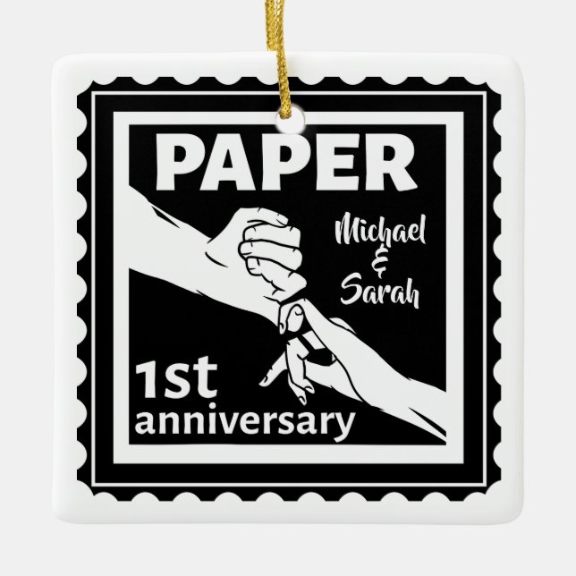Paper traditional 1st wedding anniversary ceramic ornament (Front)