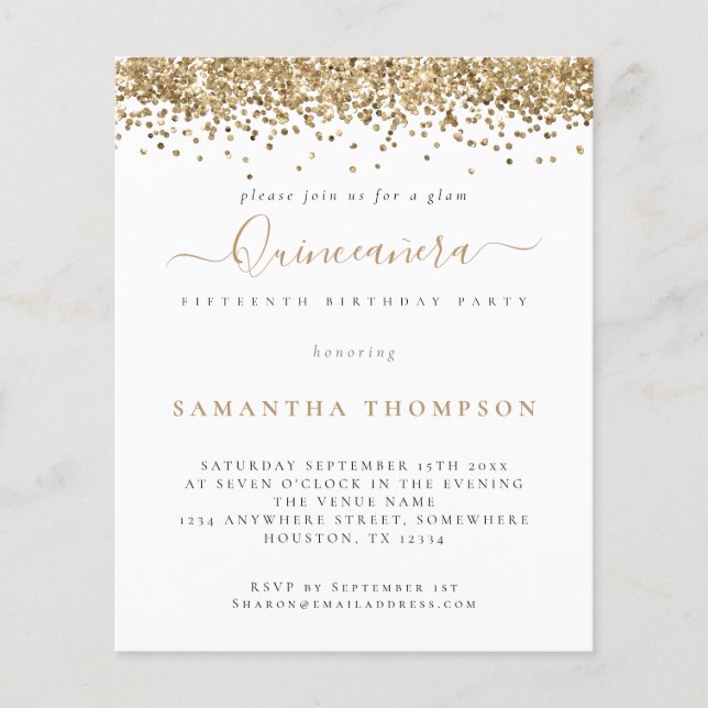 PAPER | Trendy Gold Glitter Quinceañera Invitation (Front)