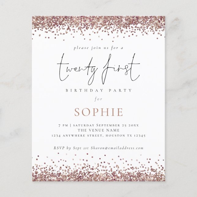 PAPER Trendy Rose Gold Glitter 21st Party Invite (Front)