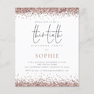 PAPER Trendy Rose Gold Glitter 30th Party Invite