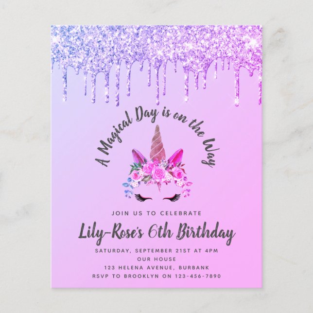 PAPER Unicorn Face Glitter Birthday Invitation (Front)