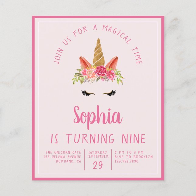 PAPER Unicorn Kid's Birthday Party Invitation (Front)