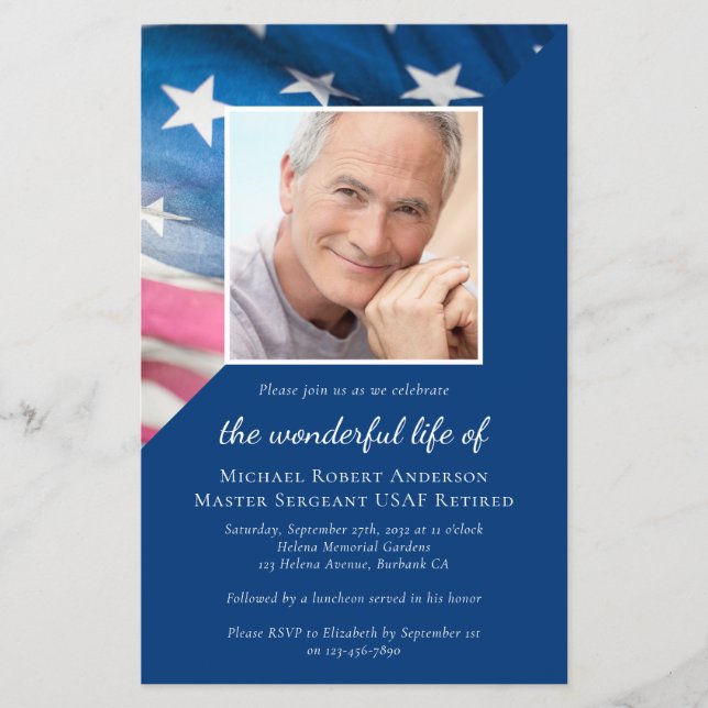 PAPER US Flag Veteran Memorial Service Invitation (Front)