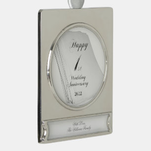 Paper Wedding Happy 1st Wedding Anniversary Silver Plated Banner Ornament