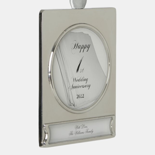 Paper Wedding Happy 1st Wedding Anniversary Silver Plated Banner Ornament (Right)
