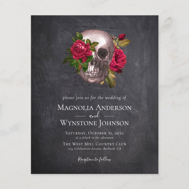 PAPER Wedding Invitation | Gothic Skull Roses (Front)