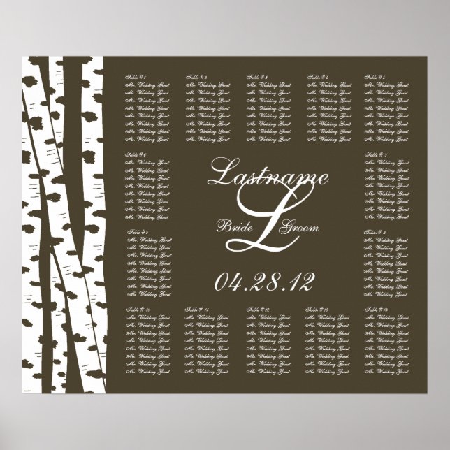 Paper White Birch Trees Wedding Seating Chart (Front)
