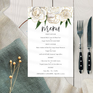PAPER White Gold Florals Script Wedding Menu