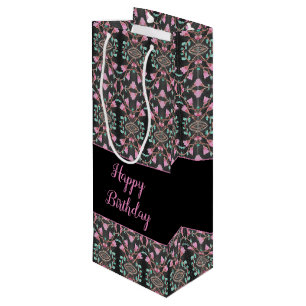 Paper Wine Sweet Patterned Black Gift Bag