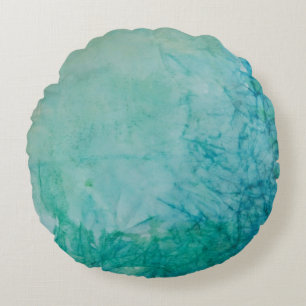 Paper With Blue, Green, And Black Paint Abstract Round Cushion