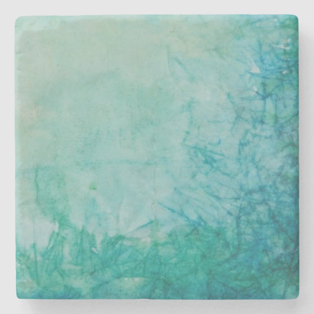 Paper With Blue, Green, And Black Paint Abstract Stone Coaster (Front)