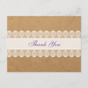 Paper with Delicate Lace -Chic Thank You Purple Postcard