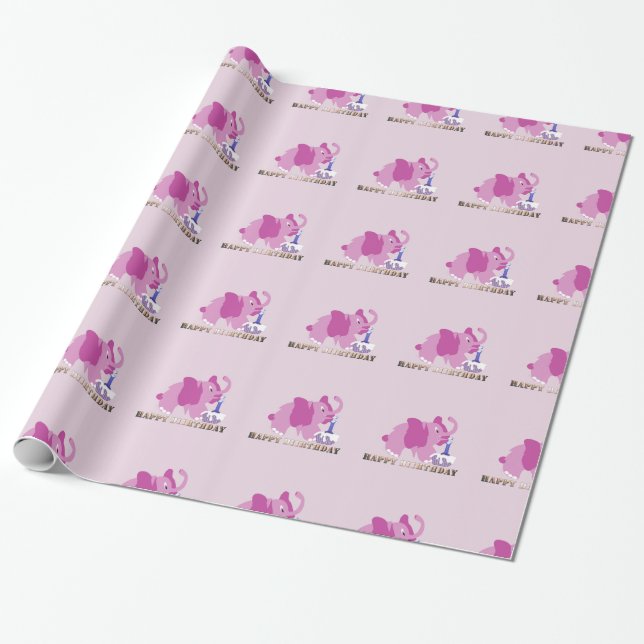 Paper Wrapping Gift wrap Pink Elephant cupcake (Unrolled)