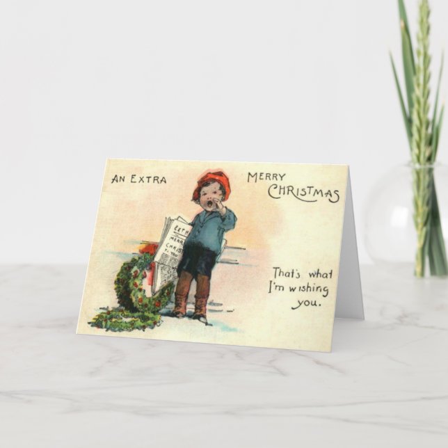 Paperboy With Wreath Holiday Card (Front)